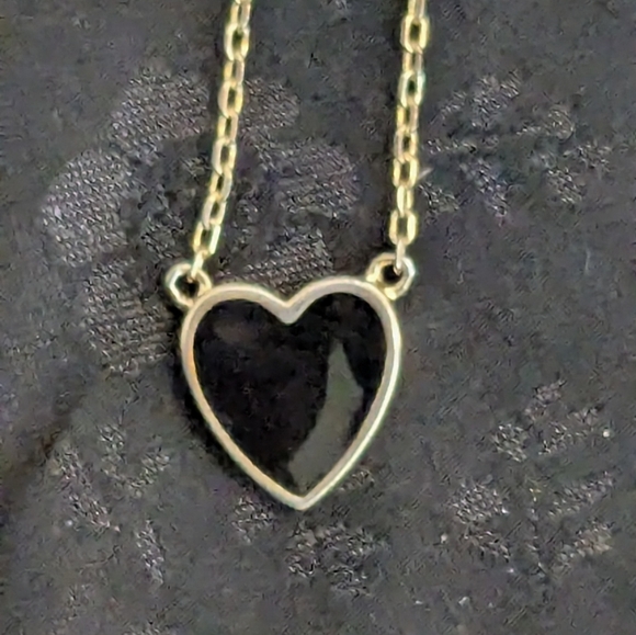 925 Sterling Silver Jewelry - Black Enamel Gold Plated 925 Sterling Silver Heart Pendant Necklace